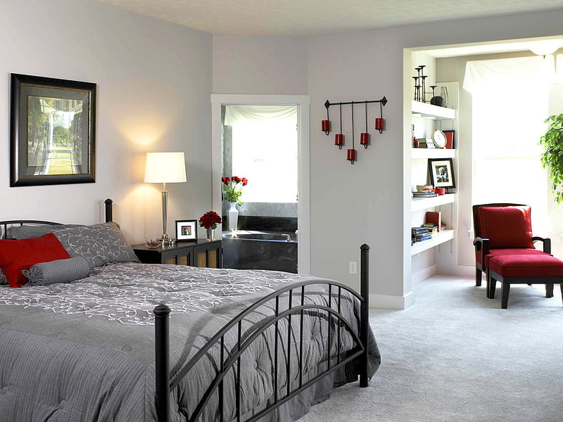 bedroom, house, bathroom, home, room decor, elegant, HD wallpaper