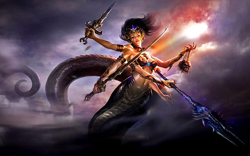 Daughter of Kali, fantasy, diety, magic, mythology, women, HD wallpaper