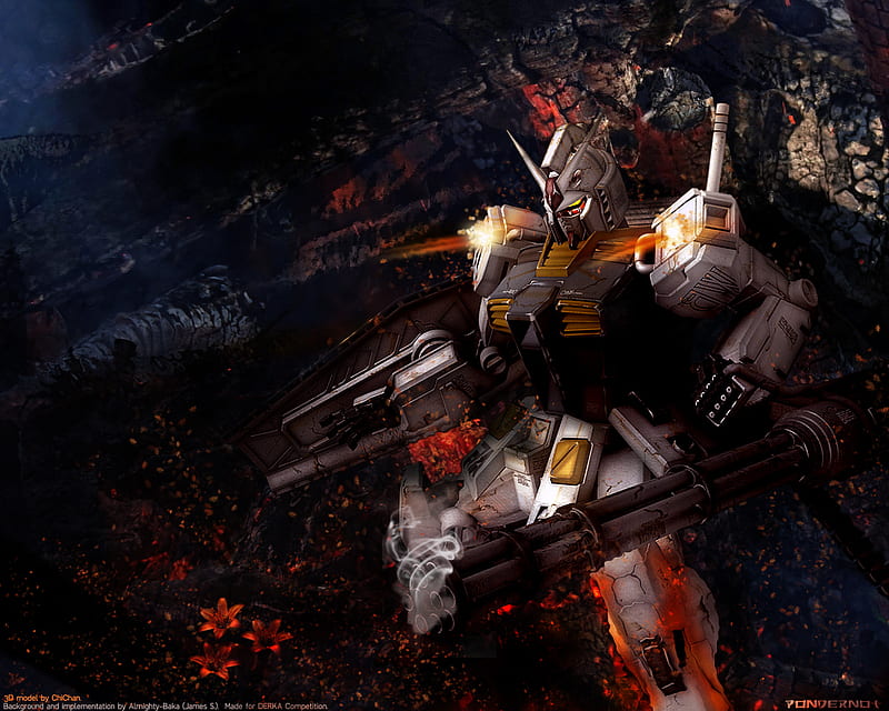 Gundam Wing, gundam, orange, anime, flowers, blossoms, weapon, robot, HD wallpaper