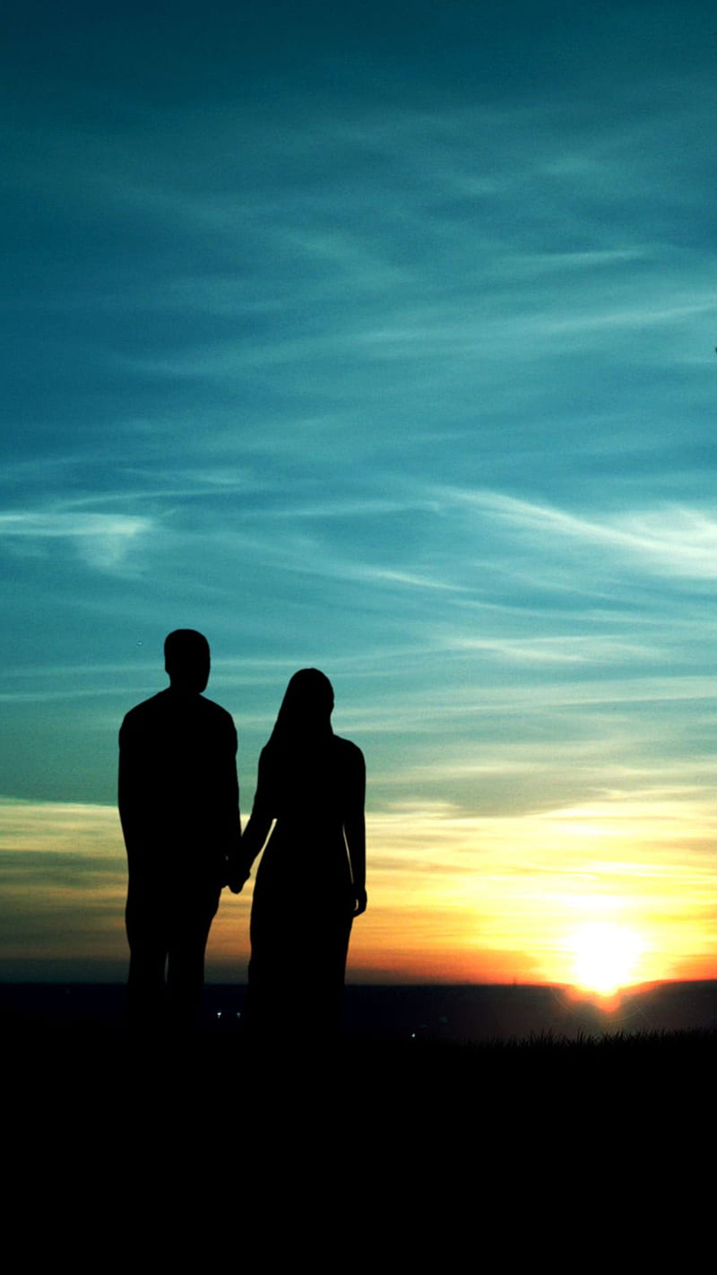 Couple watching sunset , couple in love, i love you, love, romantic, i love u, HD phone wallpaper