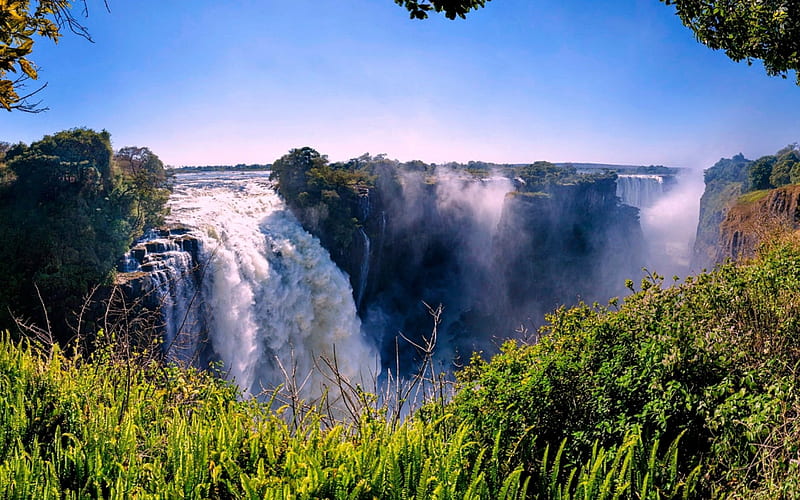 Victoria Falls, Zimbabwe, nature, trees, waterfalls, africa, HD wallpaper