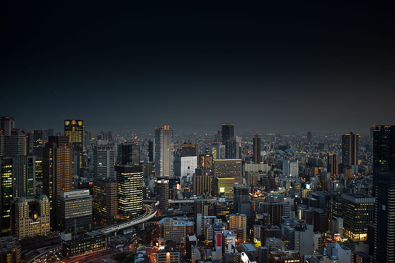 Osaka at Night, buildings, city, japan, kansai, skyline, urban, view, HD wallpaper