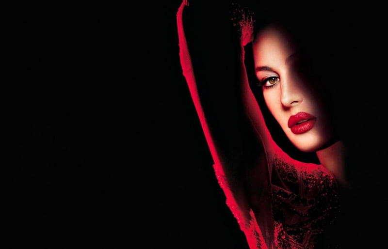 Monica Bellucci, red, girl, actress, black, beauty, woman, HD wallpaper