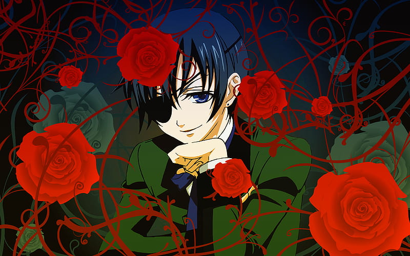 Thorny Rose, red, bloom, rose, thorn, kuroshitsuji, crimson, anime, flower, ciel, HD wallpaper