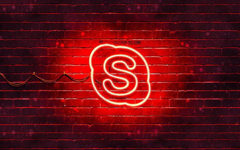 Skype red logo red brickwall, Skype logo, brands, Skype neon logo, Skype, HD wallpaper