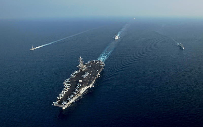 USS Theodore Roosevelt, CVN-71, American fleet, ocean, American nuclear aircraft carrier, warships, destroyers, US Navy, HD wallpaper
