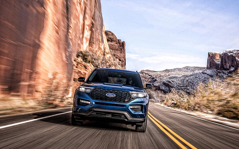 Ford Explorer, 2020, front view, exterior, blue SUV, new blue Explorer, american cars, Ford, HD wallpaper