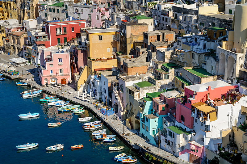 Towns, Town, Boat, House, Italy, Procida, HD wallpaper