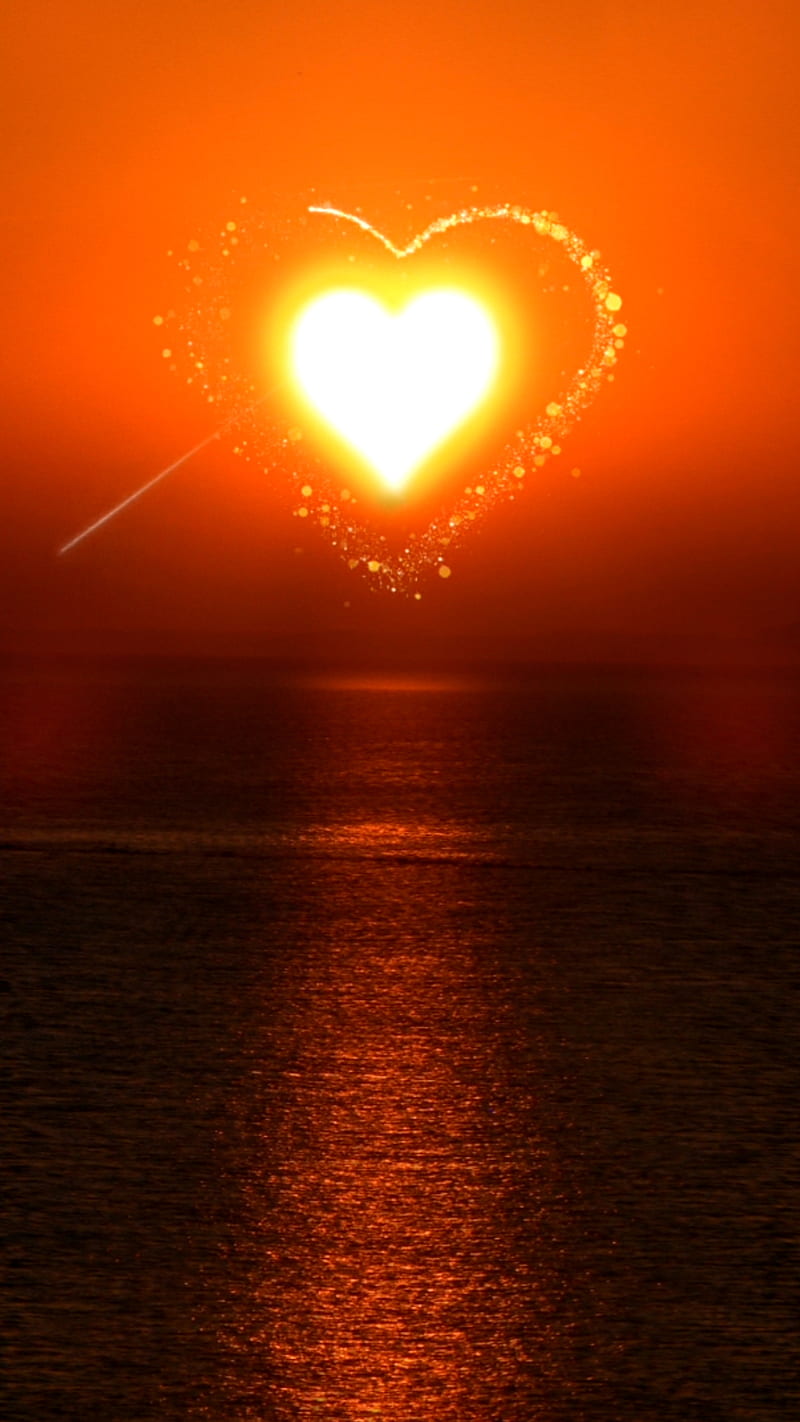 Sun Heart, Sun, Vip3r, animation, heart, landscape, light, orange, video water, HD phone wallpaper