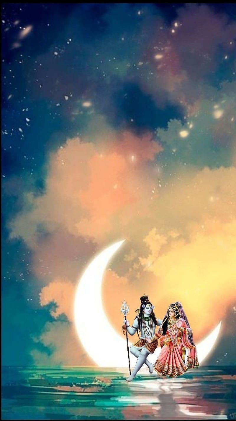 Shiv Parvati Moon Effect, shiv parvati, moon effect, HD phone wallpaper