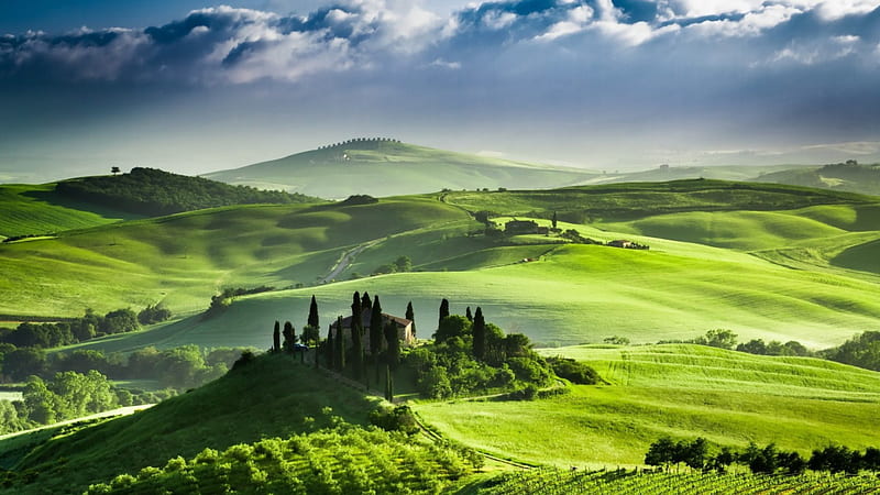 Tuscany, hills, green, Italy, beauty, nature, region, sky, landscape, HD wallpaper