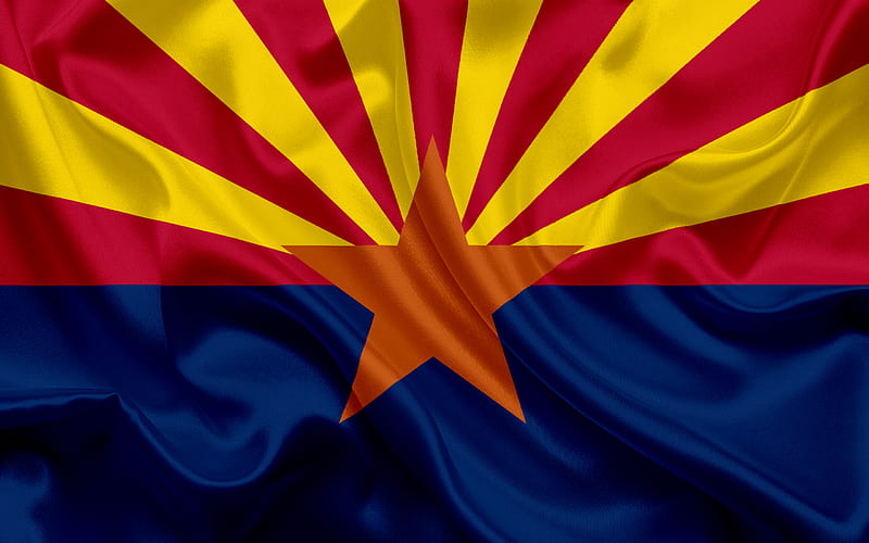 Arizona Flag, flags of States, flag State of Arizona, USA, state Arizona, blue silk, HD wallpaper