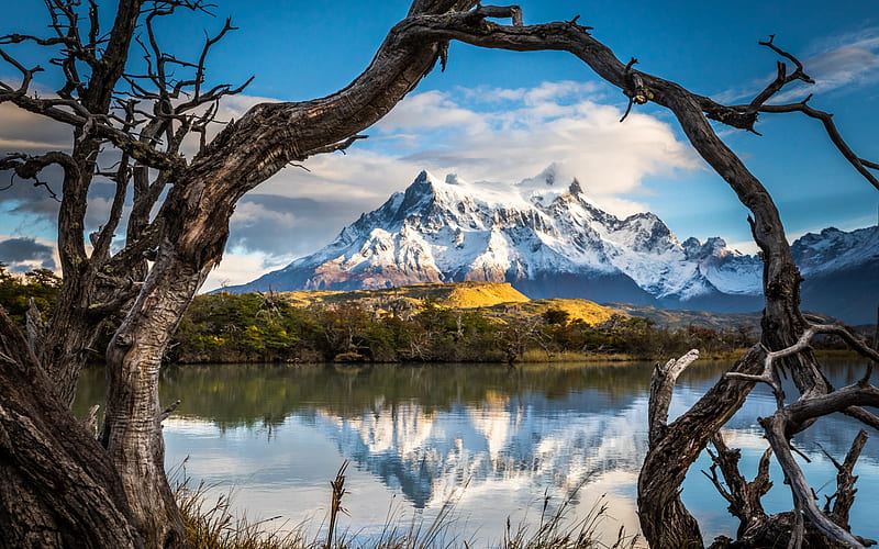 beautiful lake, winter, Andes, mountain landscape, snow, Patagonia, HD wallpaper