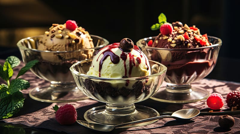 Ice cream, Chocolate, Macarons, Pistachios, Berries, HD wallpaper