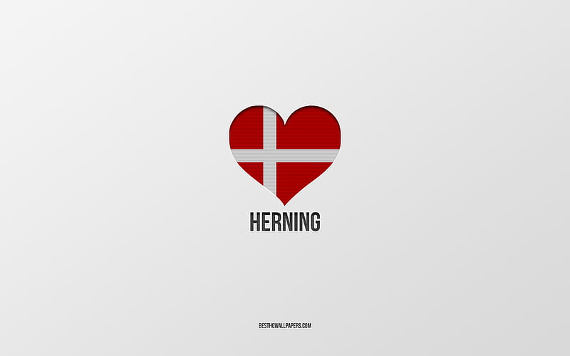 I Love Herning, Danish cities, gray background, Herning, Denmark, Danish flag heart, favorite cities, Love Herning, HD wallpaper