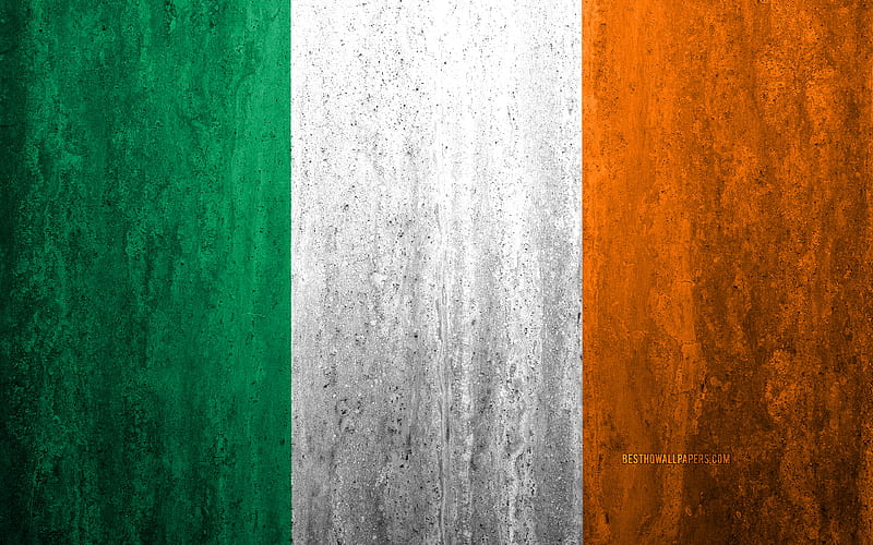 Flag of Ireland stone background, grunge flag, Europe, Ireland flag, grunge art, national symbols, Ireland, stone texture, HD wallpaper