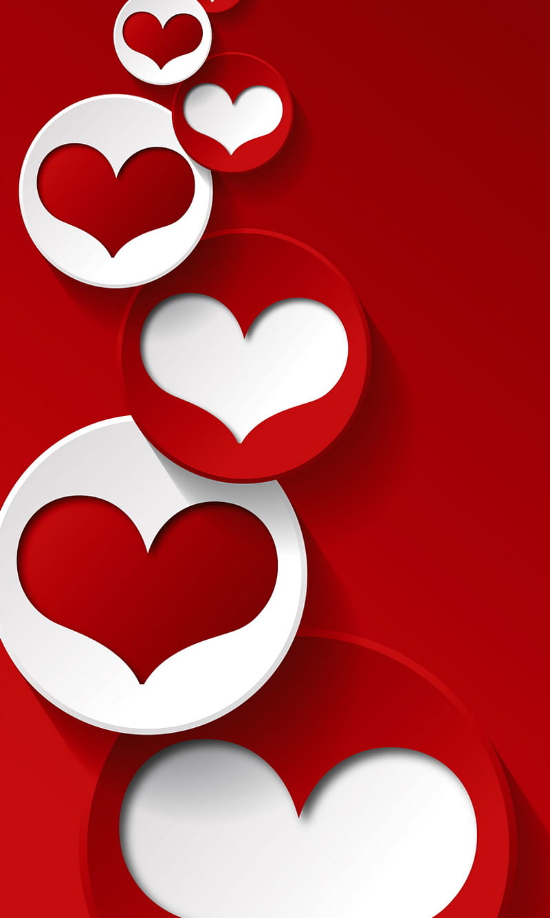 Heart Love, abstrcat, corazones, red white, romance, HD phone ...