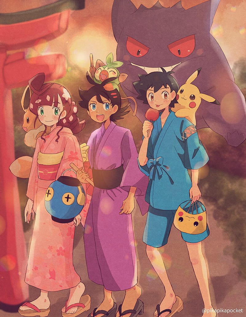 Pokemon Journeys, Goh, Pikachu, Ash Ketchum, Chloe, HD phone wallpaper