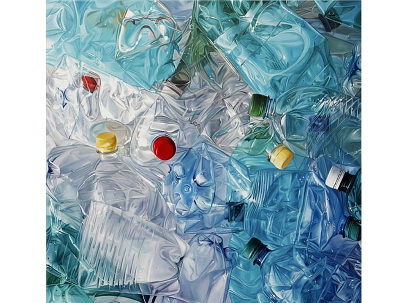 Disposable plastic bottles, plastic bottles, blue bottles, Environmental protection, painted plastic bottles, flattened plastic bottles, dumped plastic bottles, HD wallpaper