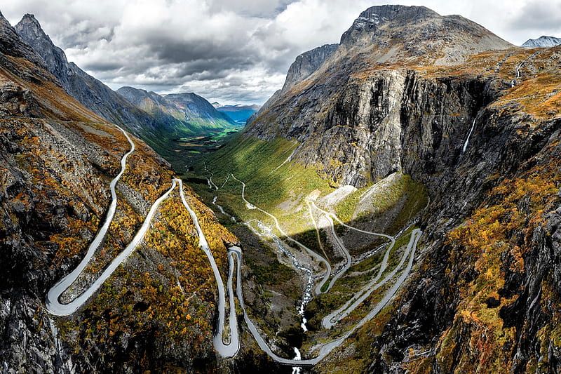 Winding Road through a Fjord, fjord, nature, road, mountains, HD wallpaper