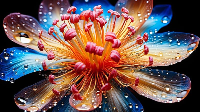 Colorful flower, eso, kivirul, szines virag, harmat csepp, elenk, virag, novenyzet, szines, HD wallpaper