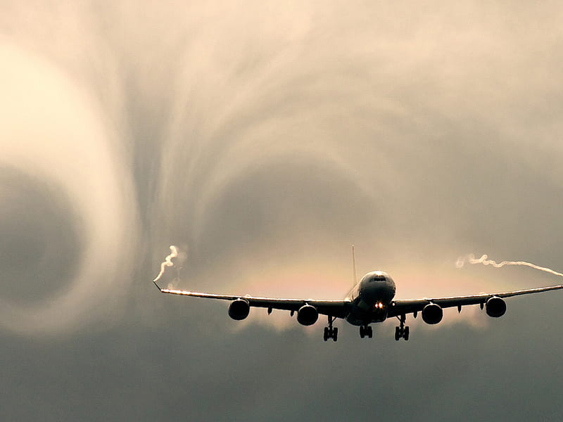 vortex hole in cloudy sky-civil aviation aircraft, HD wallpaper