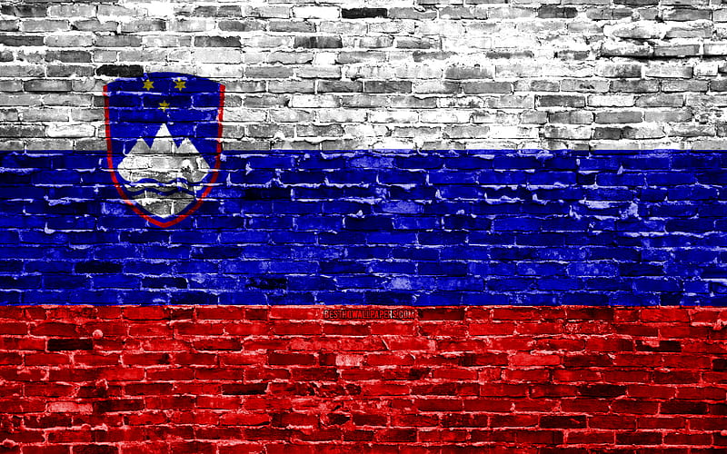 Slovenian flag, bricks texture, Europe, national symbols, Flag of Slovenia, brickwall, Slovenia 3D flag, European countries, Slovenia, HD wallpaper