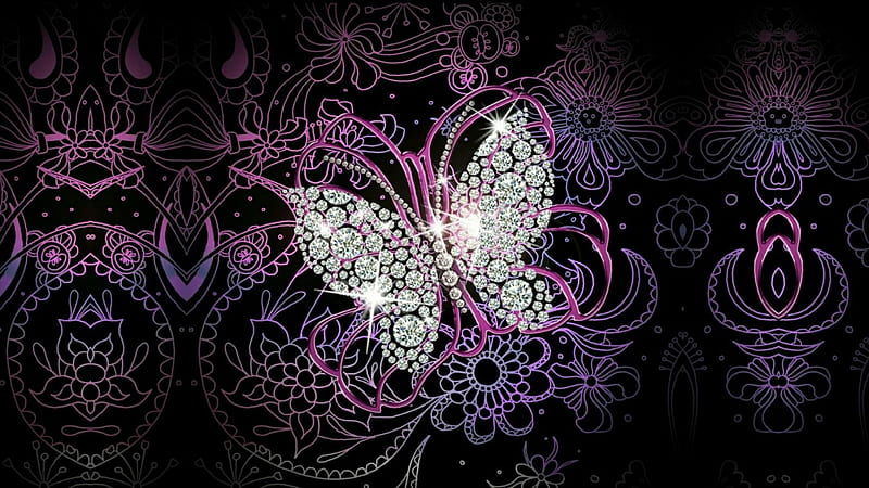 DIAMOND Butterfly, Purple, hop, Queen, Black, Pink, Diamond, Monarch, Butterfly, HD wallpaper