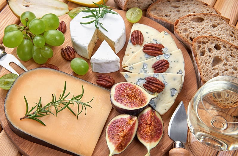 Food, Cheese, Grapes, Still Life, Bread, Fig, HD wallpaper