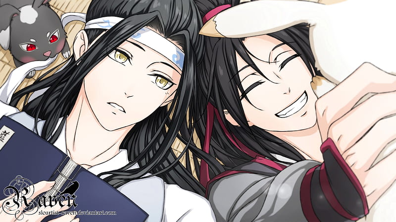 lan wangji, wei wuxian, smiling, lying down, chinese anime, mo dao zu shi, Anime, HD wallpaper