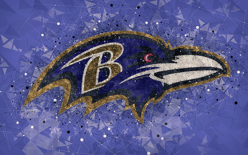 Baltimore Ravens logo, geometric art, american football club, creative art, purple abstract background, NFL, Baltimore, Maryland, USA, American Football Conference, National Football League, HD wallpaper