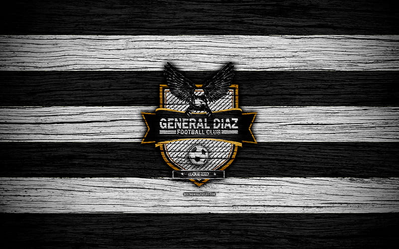 General Diaz FC Paraguayan Primera Division, logo, soccer, football club, Paraguay, General Diaz, art, wooden texture, FC General Diaz, HD wallpaper