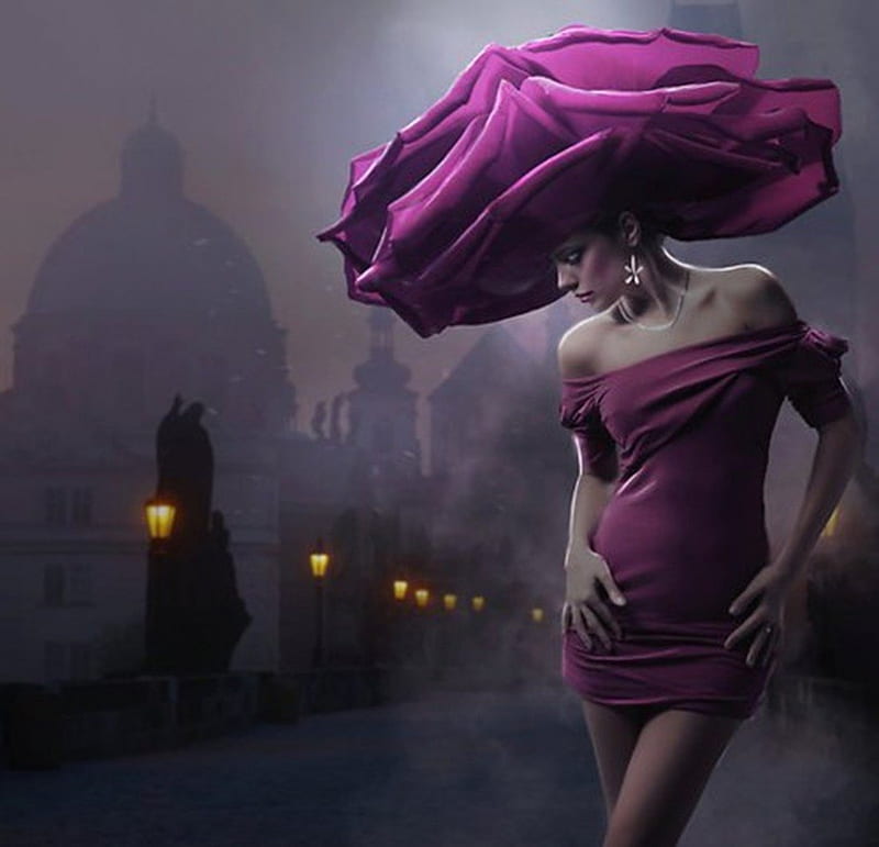 rose, model, dark pink, fashion, lady, hat, HD wallpaper