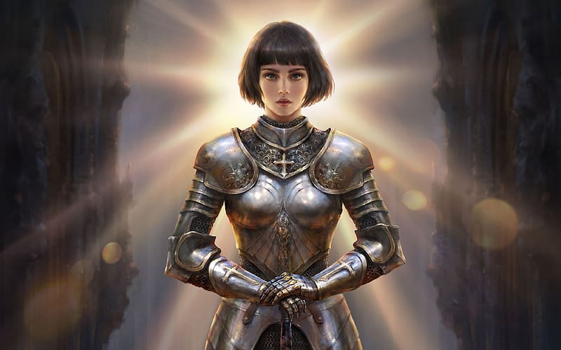 Fantasy, Knight, Armor, Brown Hair, Short Hair, Woman Warrior, Joan Of Arc, HD wallpaper