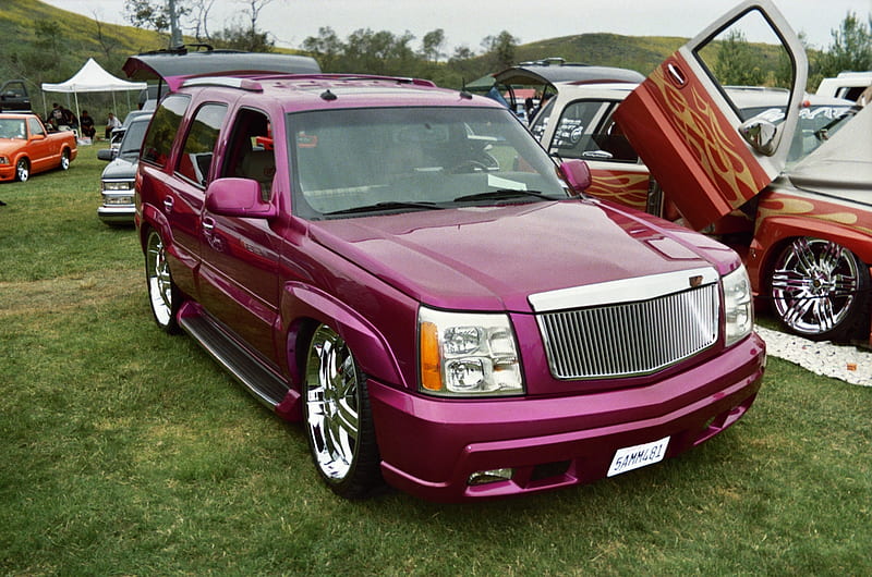 CADILLAC ESCALADE-2, outside, cadillac, purple, custom, escalade, HD wallpaper