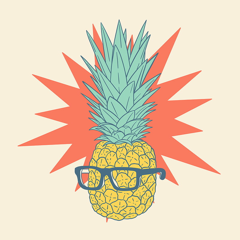 Summer pineapple, Louis16art, drawing, fruit, funny, glasses, illustration, sun, sunglasses, HD phone wallpaper