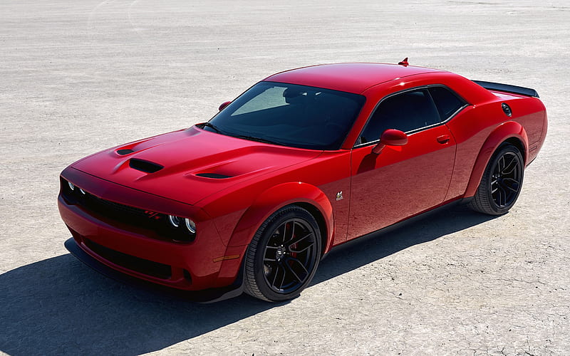 Dodge Challenger RT, 2019, Scat Pack, red sports coupe, tuning, front view, red American supercar, new red Challenger, Dodge, HD wallpaper