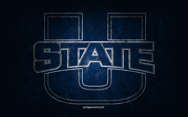 Utah State Aggies, American football team, blue background, Utah State Aggies logo, grunge art, NCAA, American football, Utah State Aggies emblem, HD wallpaper