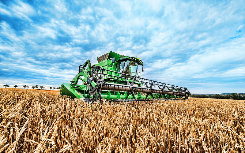 John Deere T670i combine harvester, 2021 combines, wheat harvest, harvesting concepts, agriculture concepts, John Deere, HD wallpaper