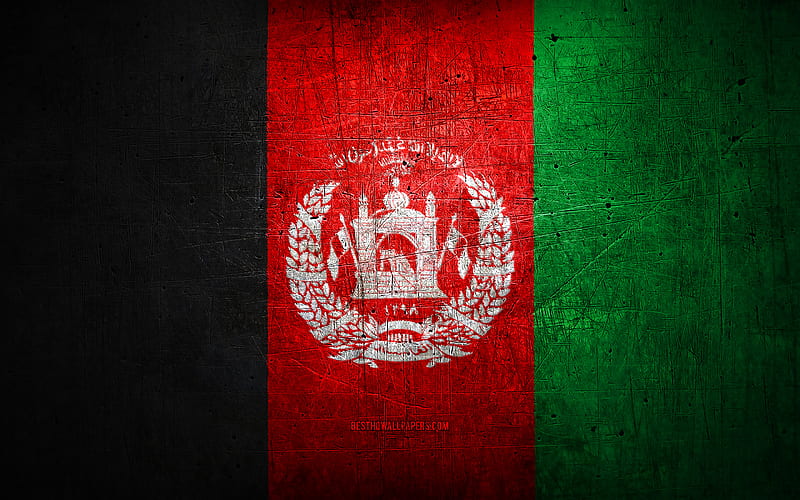 Afghan metal flag, grunge art, asian countries, national symbols, Afghanistan flag, metal flags, Flag of Afghanistan, Asia, Afghan flag, Afghanistan, HD wallpaper