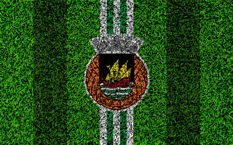 Rio Ave FC logo, football lawn, Portuguese football club, white green lines, Primeira Liga, Vila do Condi, Portugal, football, HD wallpaper