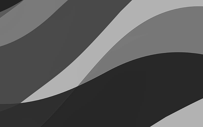 black abstract waves minimal, black wavy background, material design, abstract waves, black backgrounds, creative, waves patterns, HD wallpaper