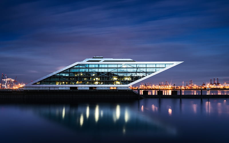 Hamburg, Elbe, Viewing platform, Altona, Evening, Germany, modern architecture, Dockland, HD wallpaper