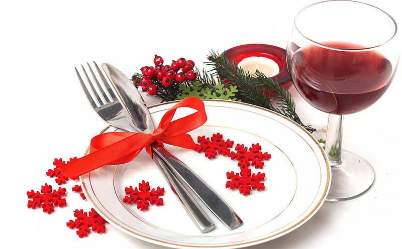 *** Beautiful Christmas time ***, glass, holidays, christmas, wine, plate, happy, HD wallpaper