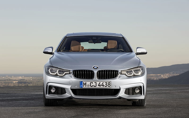 BMW 4-series, 2016, silver BMW, front view, headlights BMW, HD wallpaper