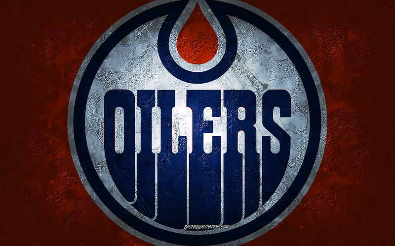 Edmonton Oilers, Canadian hockey team, orange stone background, Edmonton Oilers logo, grunge art, NHL, hockey, Canada, USA, Edmonton Oilers emblem, HD wallpaper