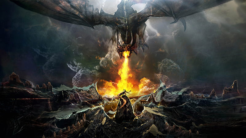 Fantasy Dragon Is Breathing A Fire To Man Dreamy, HD wallpaper