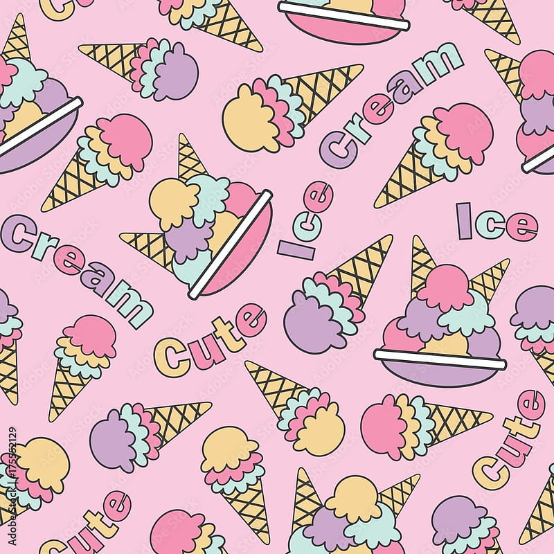 Seamless pattern with cute ice creams on pink background vector cartoon suitable for kid birtay design, scrap paper and kid fabric clothes background Stock Vector, HD phone wallpaper