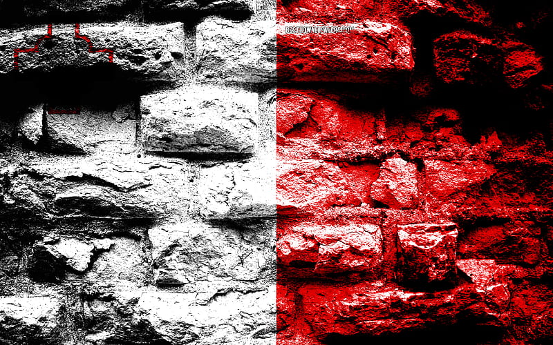 Malta flag, grunge brick texture, Flag of Malta, flag on brick wall, Malta, Europe, flags of european countries, HD wallpaper
