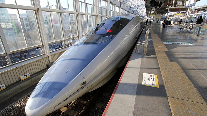 bullet train in japan, city, train, platform, station, tracks, HD wallpaper